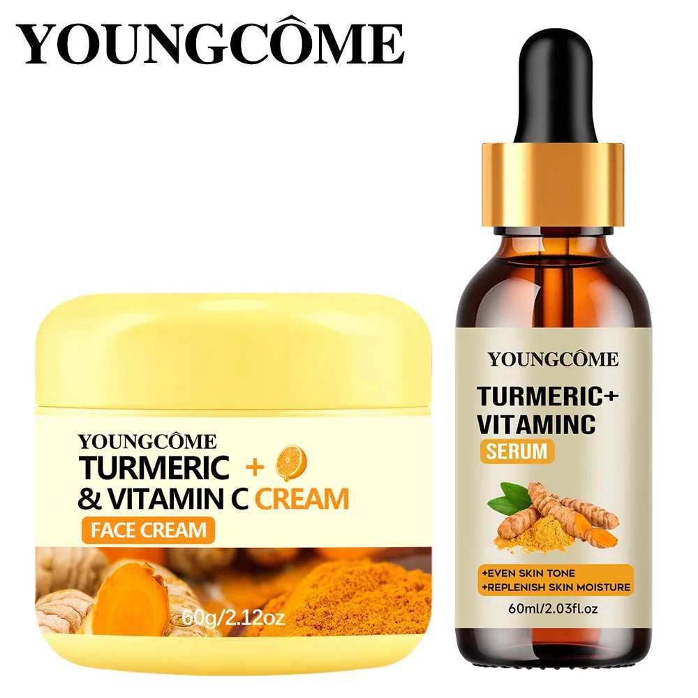YOUNGCOME Turmeric & Wtamin C Cream & Essential Set with Collagen and Retinol Facial Moisturizer for deep nourishing Oasis Select