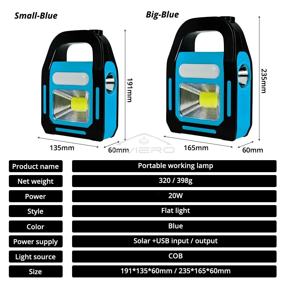HVIERO 3-in-1 Solar USB COB LED Camping Lantern Work Light