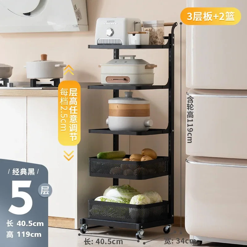 Kitchen rack Household floor-to-ceiling pot rack Multi-layer fruit and vegetable vegetable basket trolley storage rack Oasis Select Black Five One