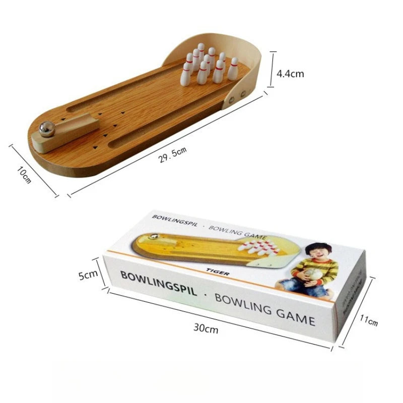 Mini Bowling Board Game - Wooden Educational Toy for Kids - Innovative Solid Wood Family Fun Rolling Ball Game Oasis Select Bowling