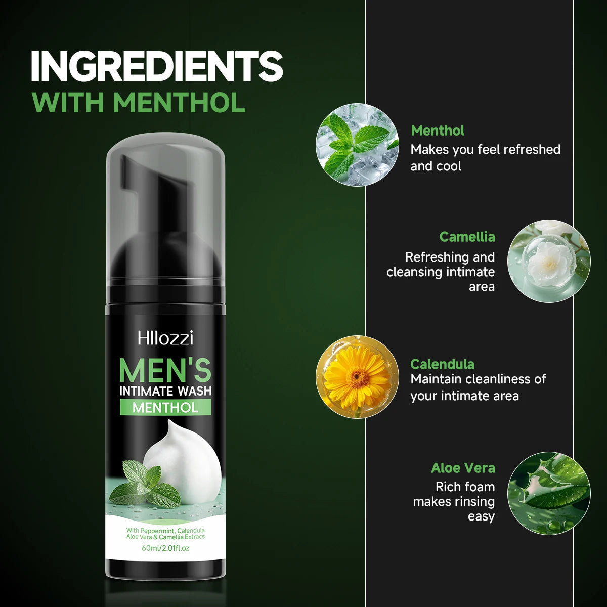MEN'S INTIMATE WASH MENTHOL，For gentle cleansing, moisturizing, odor control and skin cleansing, and men's intimate area care. Oasis Select
