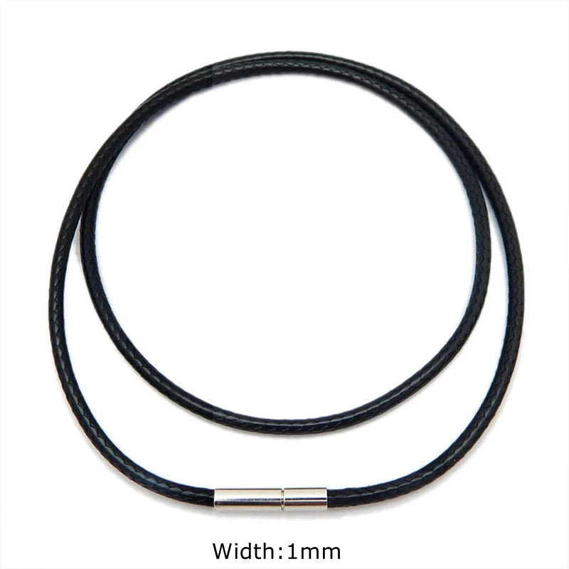 1/1.5/2mm Black Waterproof Leather Cord Necklace Braided Wax Rope Chain Sting With Stainless Steel Clasp for Men Women Jewelry Oasis Select BK 1.0mm 50cm
