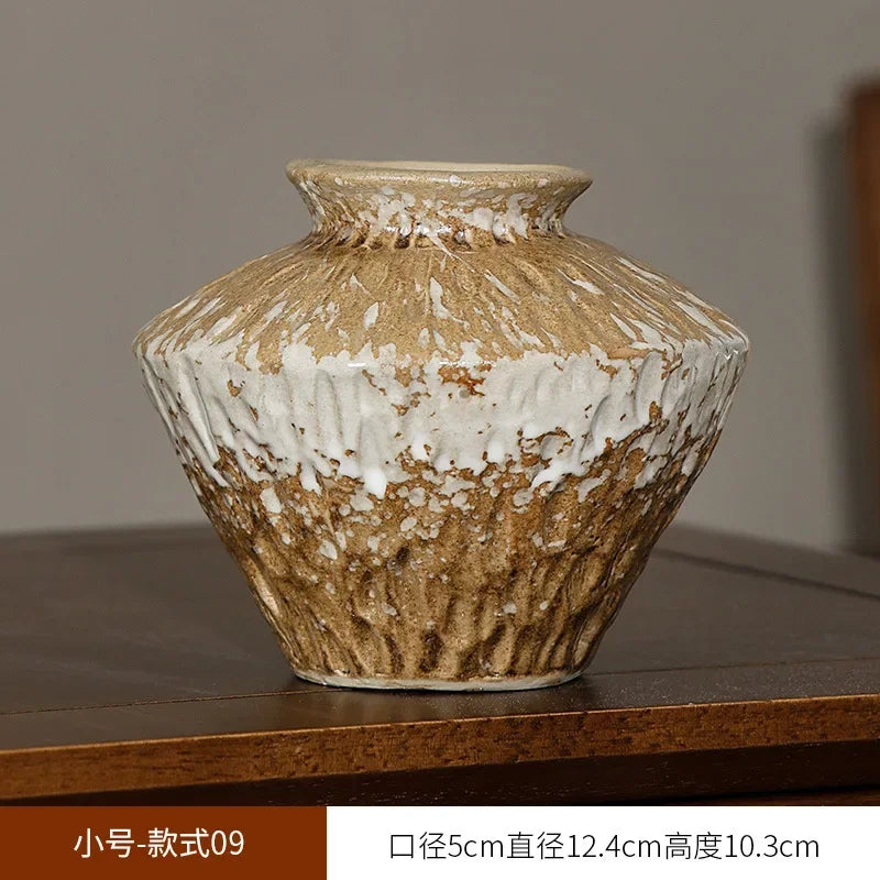 European Style Retro Style Ceramic Vase Living Room Advanced Sense Coarse Clay Pot Simple Dried Flower Arrangement Decoration Oasis Select 12.4cm x 10.3cm 3