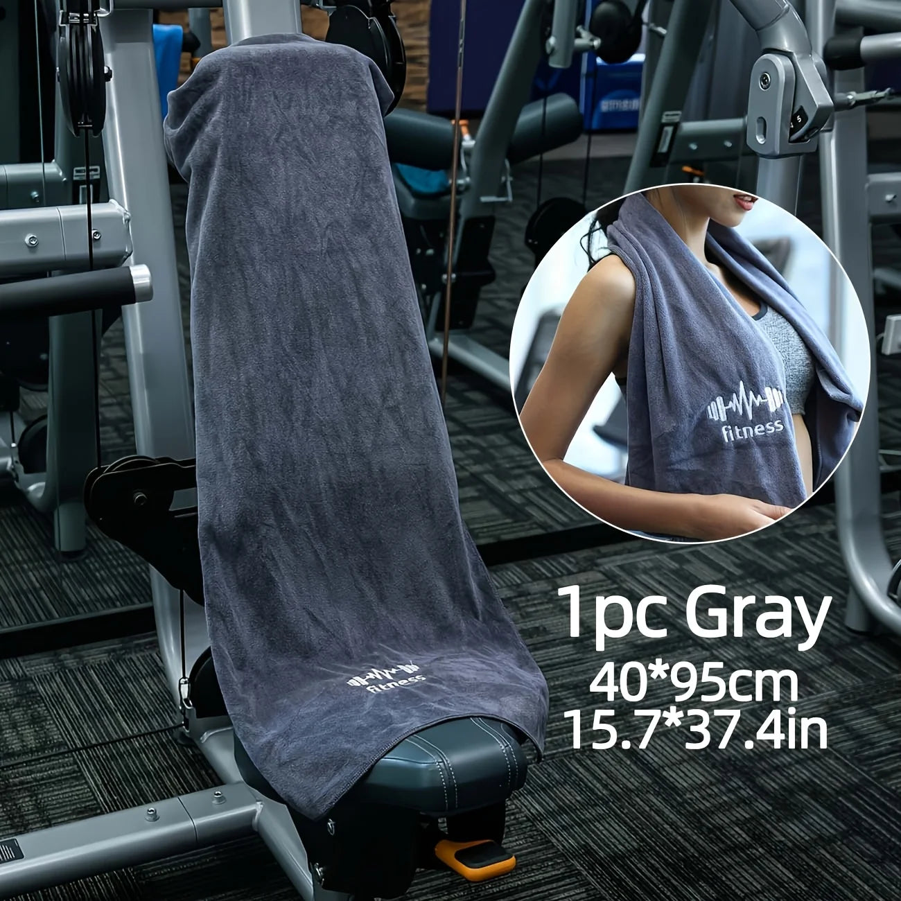Sports Towel 40*95cm / 15.7*37.4in Modern Soft Polyester Fitness Towel with Pocket, Super Absorbent Rectangular Knit Cloth Towel Oasis Select GRAY