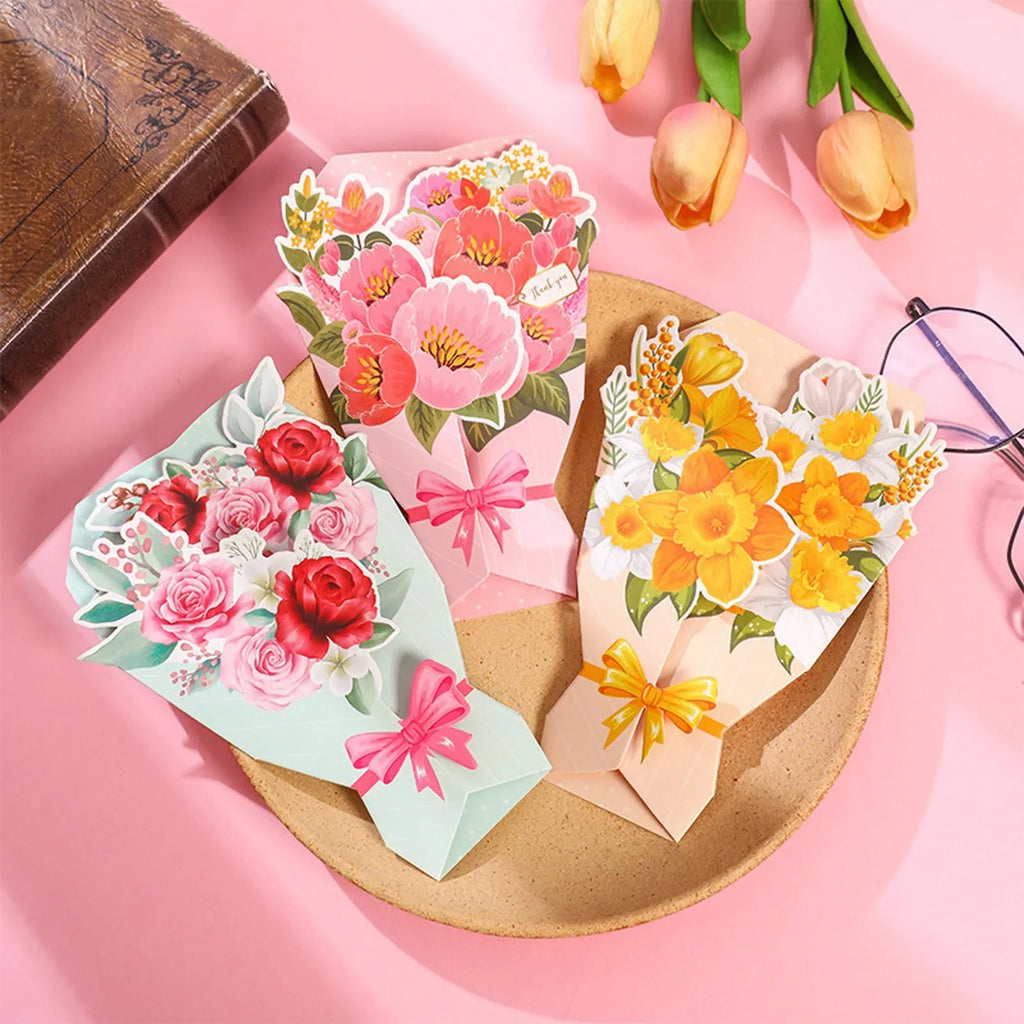 Bulk Blank Note Cards Bouquet Greeting Card Flower Modeling Birthday Gift Decoration Card Stereo Creative Easter for Daughter Oasis Select