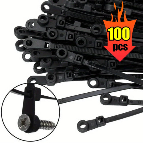 100pcs Nylon Cable Ties with Mounting Screw Hole Self Locking Loop Wraps Zipper Cables Tie Wire Fastening Straps Bundle Tool Oasis Select