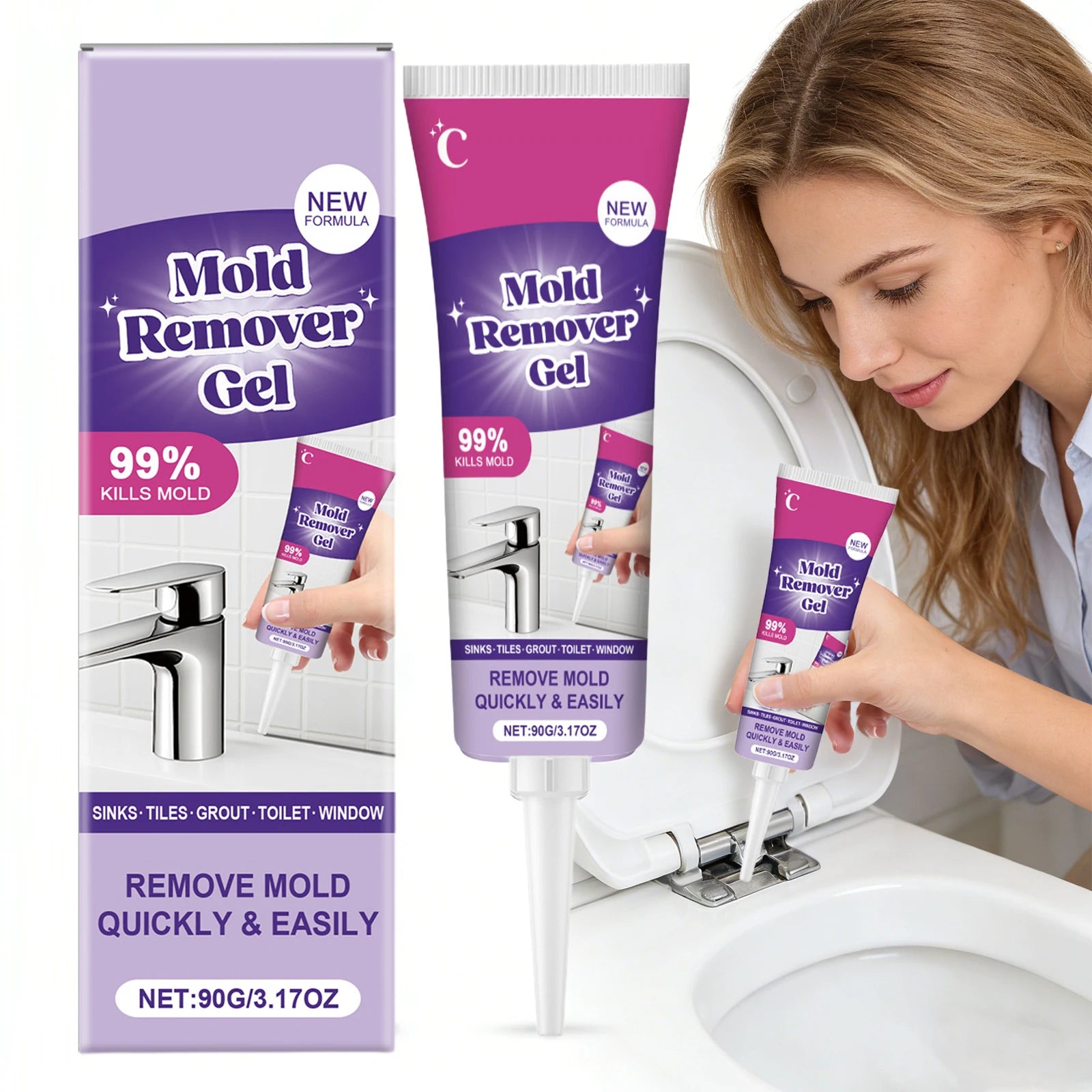 Household Mold Remover Gel Multi-purpose Removes Mildew & Stubborn Stains Eliminates Damp Odor Gel for Washing Machine Toilet Oasis Select