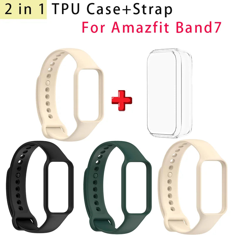 2-in-1 TPU Case & Silicone Band for Amazfit Band 7 Sport Strap Watch Band & Case Oasis Select