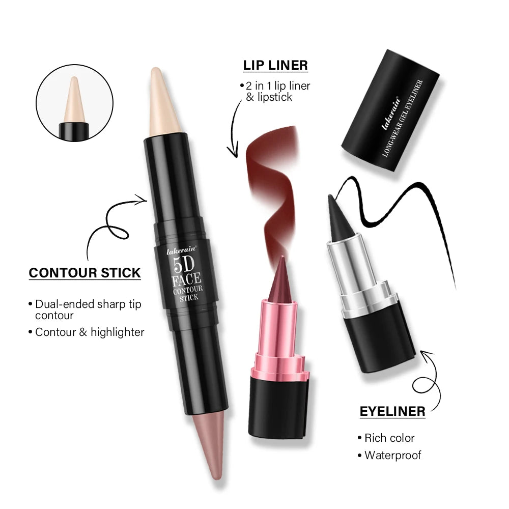 5pcs Perfect Makeup Set With Contouring Stick Eyeliner And Lipstick Easy Coloring Sweatproof Long Lasting Daily Makeup Set Oasis Select