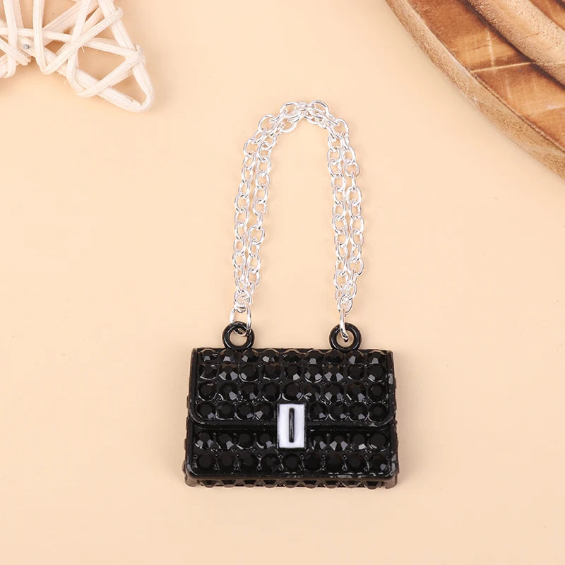 Fashion Creative Doll House Mini Metal Chain Bag Pendulum Doll Bag Miniature Shopping Handbag Clothing Accessories Oasis Select Black