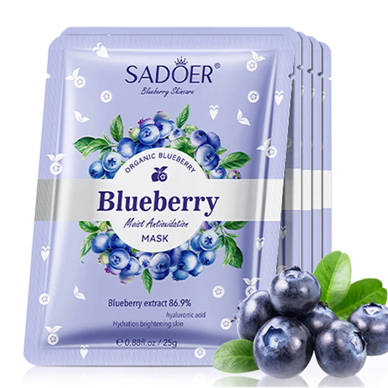 SADOER Blueberry Hyaluronic Acid Face Mask – 5-Pack Hydrating Sheet Mask Oasis Select