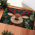 1pc Fluffy Christmas Deer Microfiber Bath Mat - Quick-Dry & Absorbent, Festive Holiday Design With Red Berries & Green Leaves Oasis Select Default Title