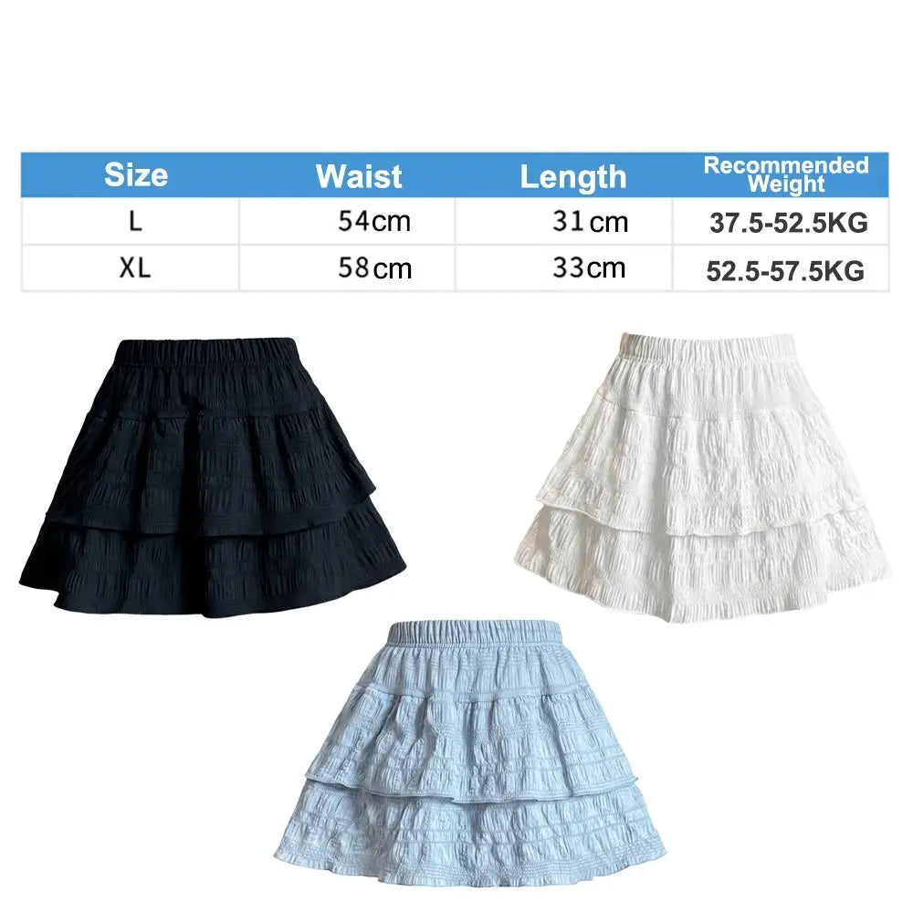 Fashion High Waist Lolita Shorts Skirt Kawaii Elastic Ruffle Skirt All-match Y2K Pleated Skirt for Women Girls Oasis Select