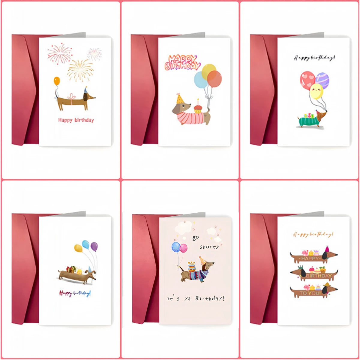 Funny Birthday Card Dachshund Weenie Dog Gifts for Dog Birthday Him Her Cute Wiener Dog Gift for Pet Lovers Owners Oasis Select 6pcs