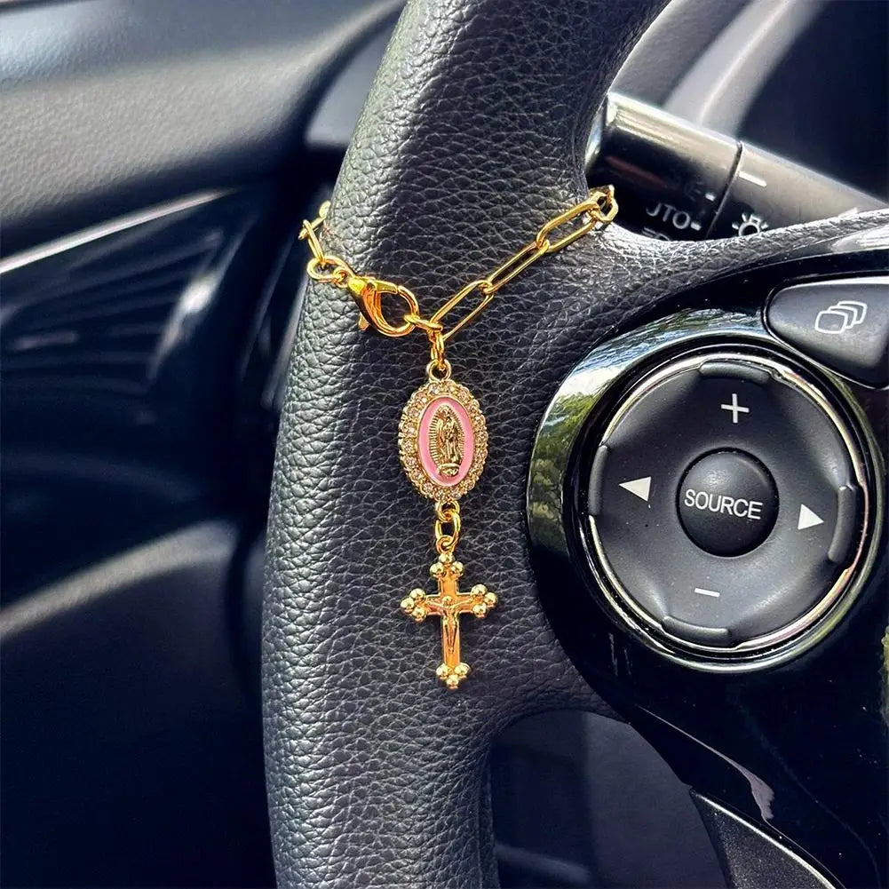 Gold-Plated Rosary Car Steering Wheel Pendant Ornament