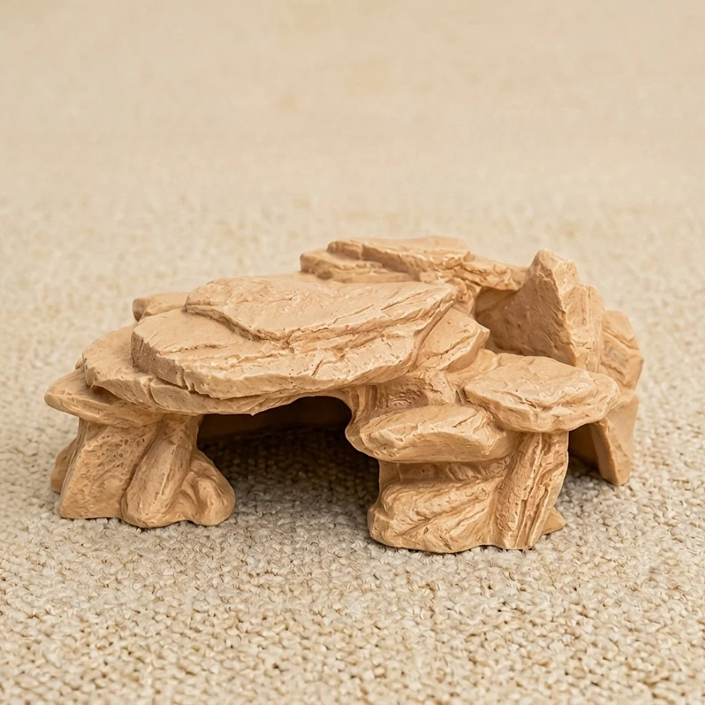 PLA Cave Aquarium Hidden Fish Tank Decoration with Sinking Pool Platform Turtle Shrimp Fish Hidden Rest Evacuation House Oasis Select ochre