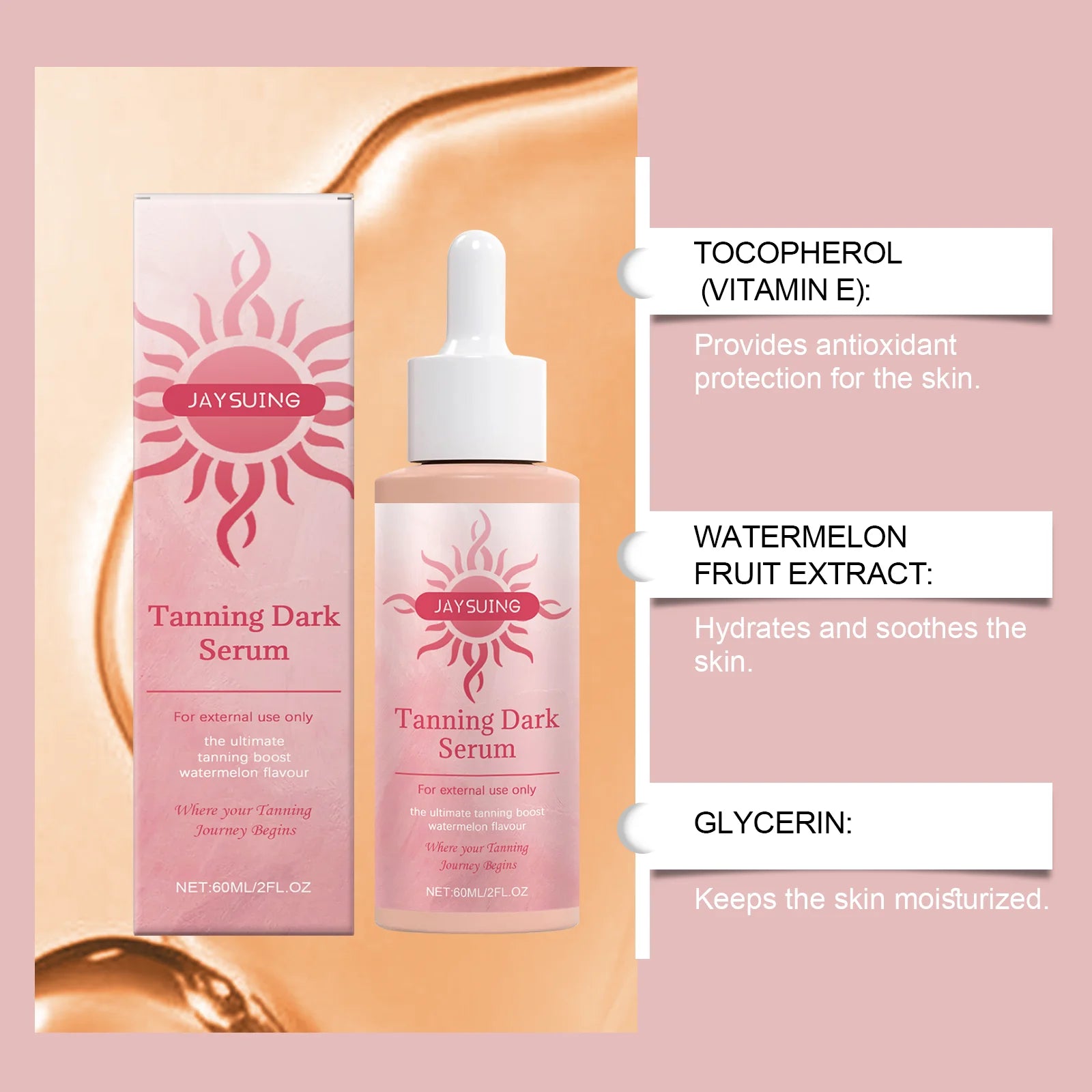 Tanning Dark Drops Watermelon Sunless Long-Lasting Bronzer Natural Wheat-Colored Skin Nourishing Vitamin E Face Body Self Tanner Oasis Select