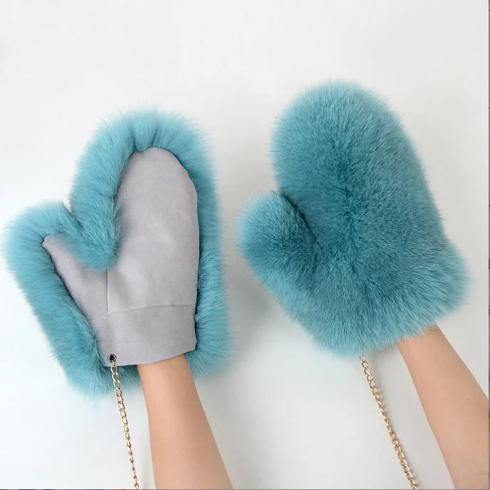 Real Fox Fur Winter Gloves 2025 Luxury Ladies Natural Fox Fur Mittens Keep Warm Women Fashion Cute Plush Hand Warmer Gloves Oasis Select