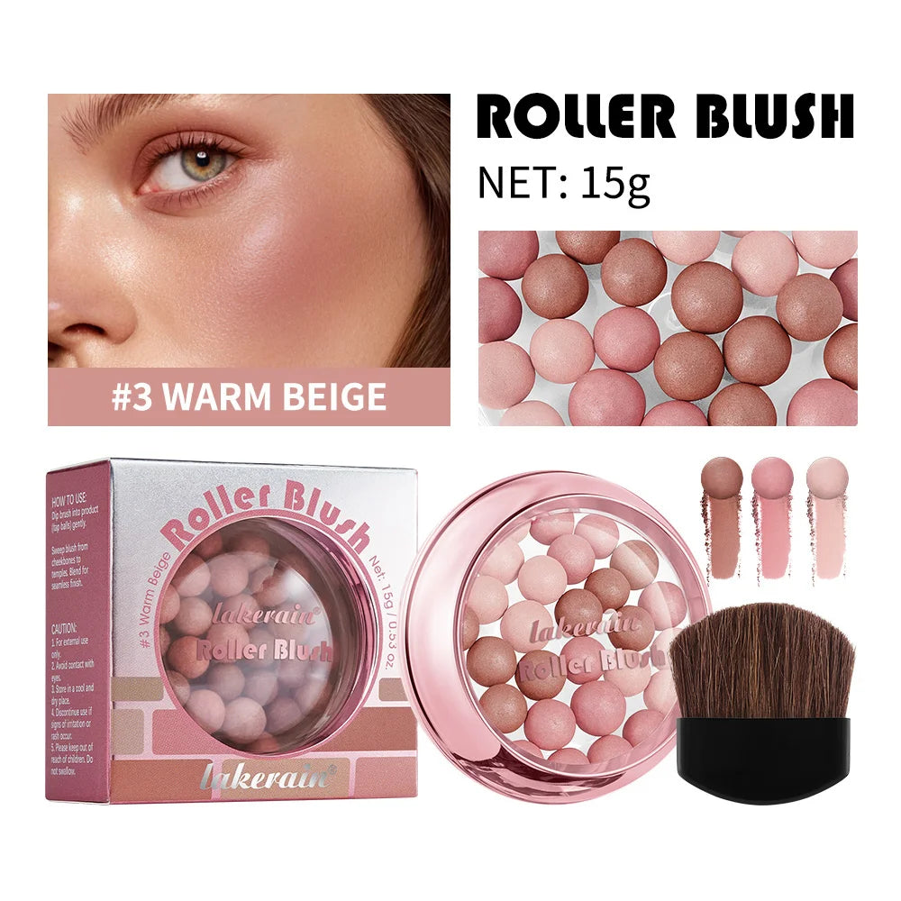 Spherical Roller Blush with Brush – Pearlescent Shimmer Finish