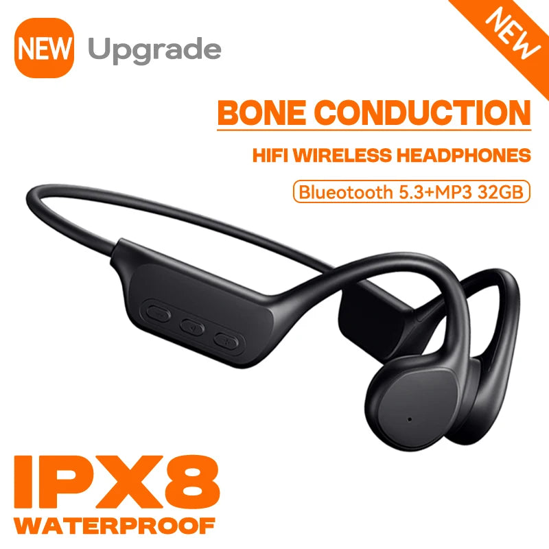 IPX8 Waterproof Bone Conduction Wireless Headphone Bluetooth 5.3+32GB RAM MP3 Player HIFI Music Sports Swimming Headset With Mic Oasis Select Black 32GB