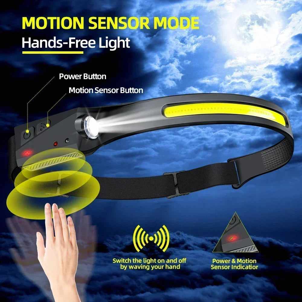 KDULIT 1~20Pack LED Sensor Headlamp Built-in Battery USB Rechargeable Waterproof Head Torch Outdoor Camping Fishing Headlight Oasis Select