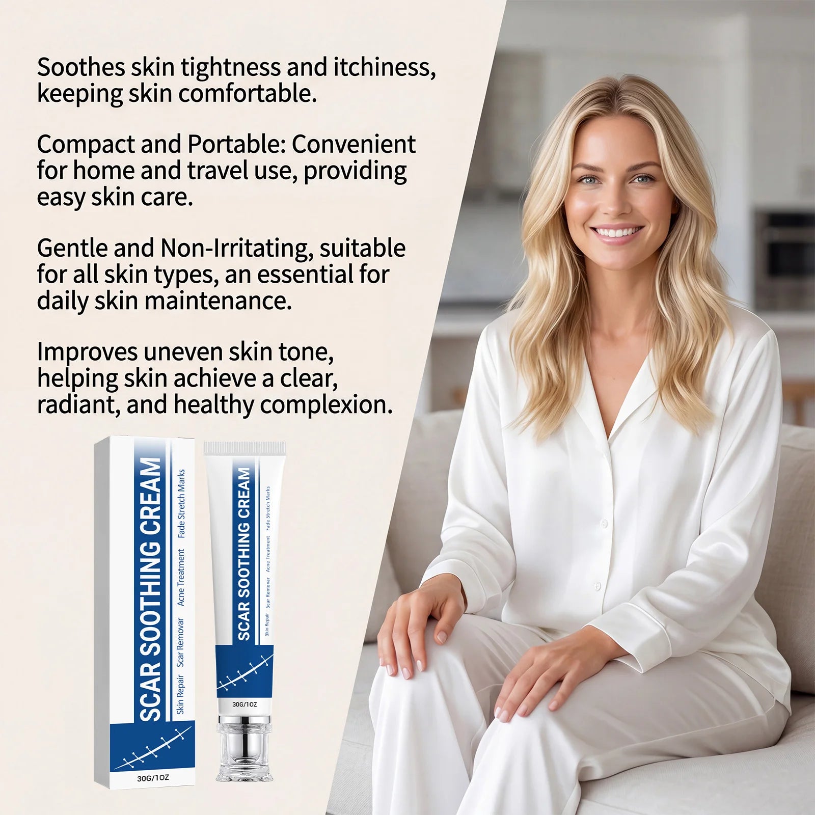 Soothing Scar Cream Lightweight Relieve Redness Tightness Hydrating Nourish Skin Improve Uneven Tone Soothe Dry Itchy Skin Oasis Select
