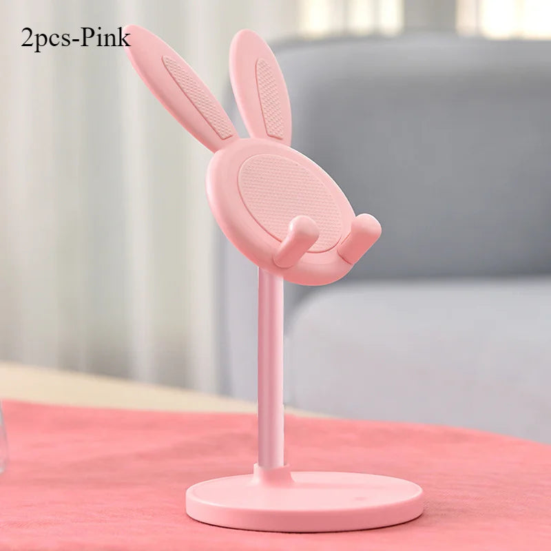 The cute Rabbit mobile phone stand desktop can lift and adjust the desktop phone accessories phone stand phone grip Oasis Select 2pcs-Pink