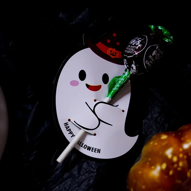 50Pcs Halloween Candy Package Card Ghost Pumpkin Lollipop Holder Cards Kids Halloween Party Home Diy Decor Supplies Oasis Select