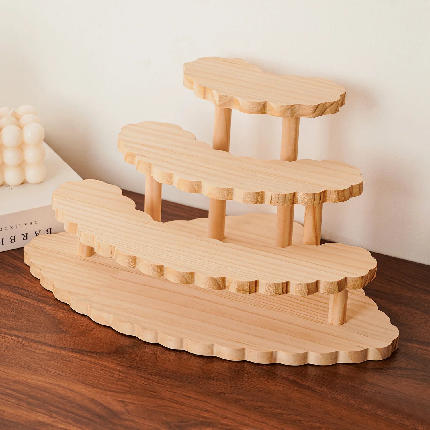 Solid Wood Fan-Shaped Ladder Display Rack | Multi-Layer Organizer