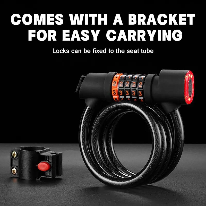 Bicycle Lock with Tail Light 5-Digit Security Password Bike Lock Steel Cable Chain Anti-theft Bicycle Bike Accessories Oasis Select