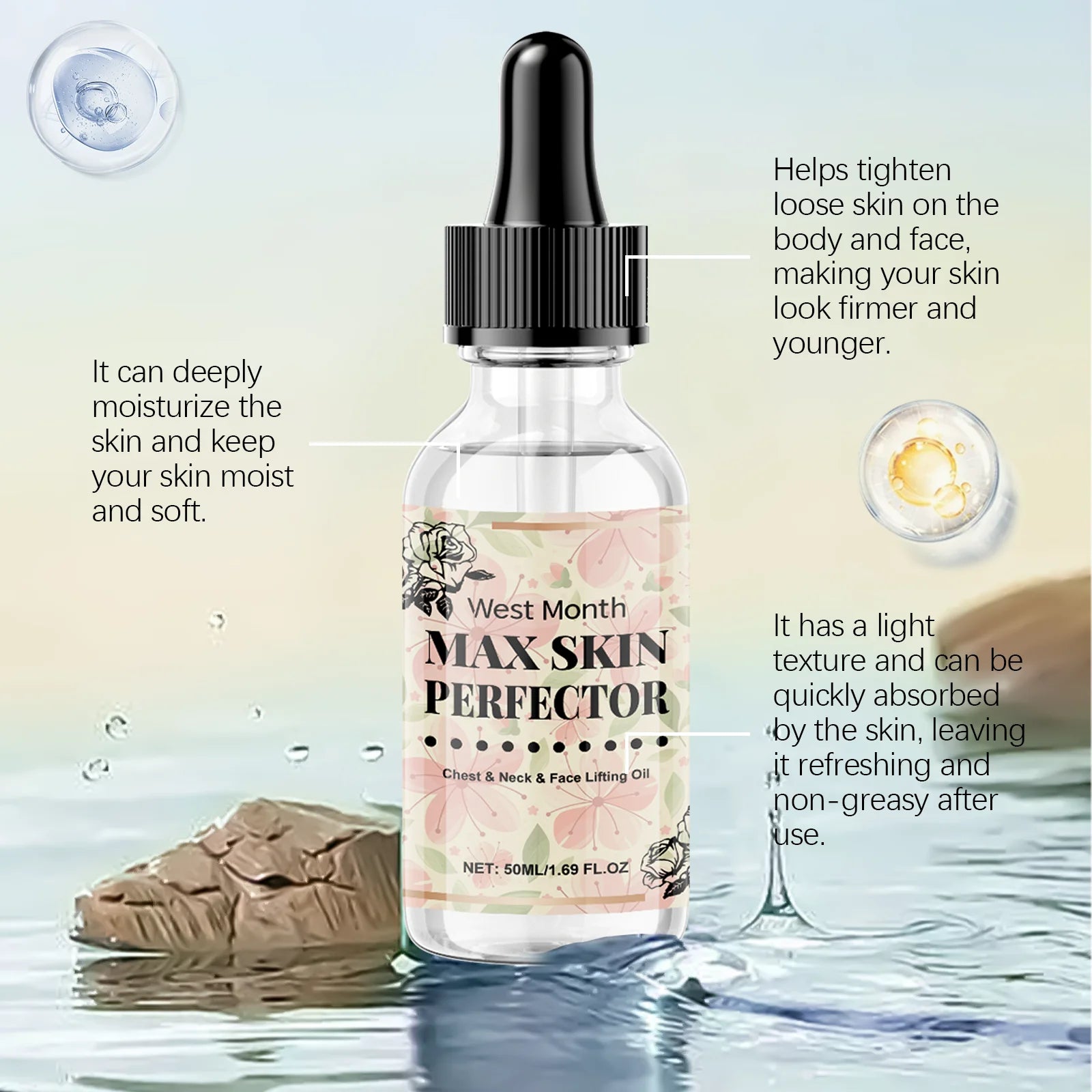 WEST MONTH Face Neck Chest Lifting Oil – Firm & Nourish Facial Lifting Oil Oasis Select