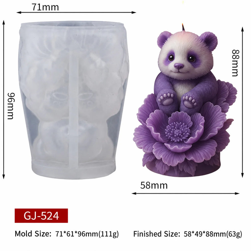 3D Panda Peony Silicone Candle Mold | Food-Grade DIY Craft
