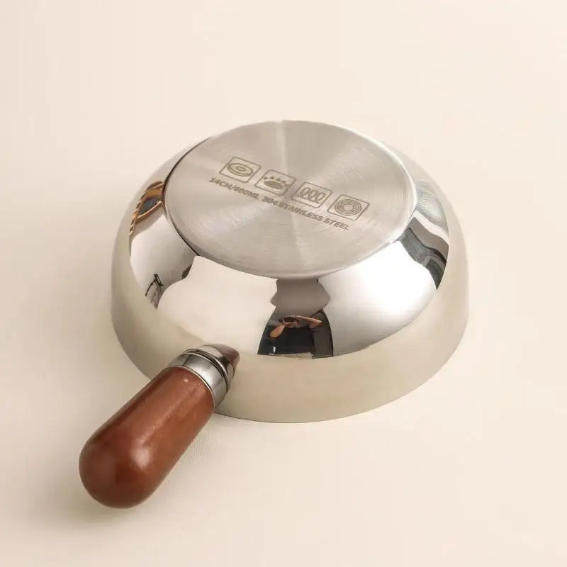 Chic Stainless Steel Noodle Pot for Individual Portions, Peach Wood Accents, Small Stovetop Pot Oasis Select