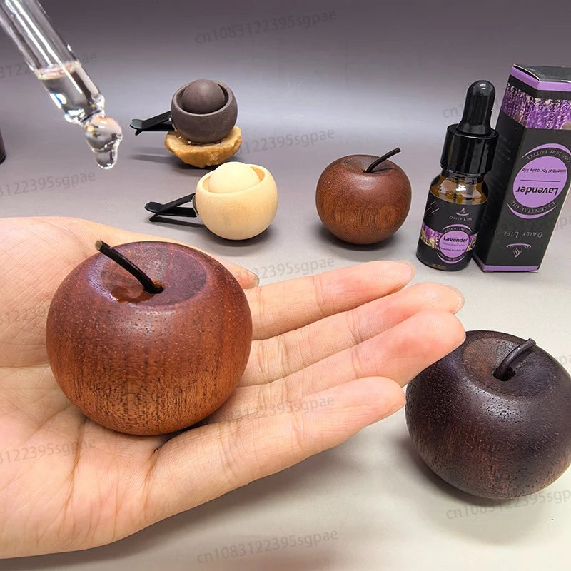 Wooden Oil Diffuser with Essential Oil Set，2pcs Apple Style+2pc Sphere+2 Bottles Essential Oil,for Bedroom Living Room Car Decor Oasis Select