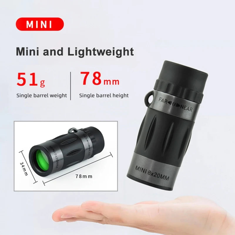 WISH Compact 8X20 Monocular Telescope - Portable High-Definition Scope Ideal For Hiking Camping Wildlife Observation Concerts Oasis Select