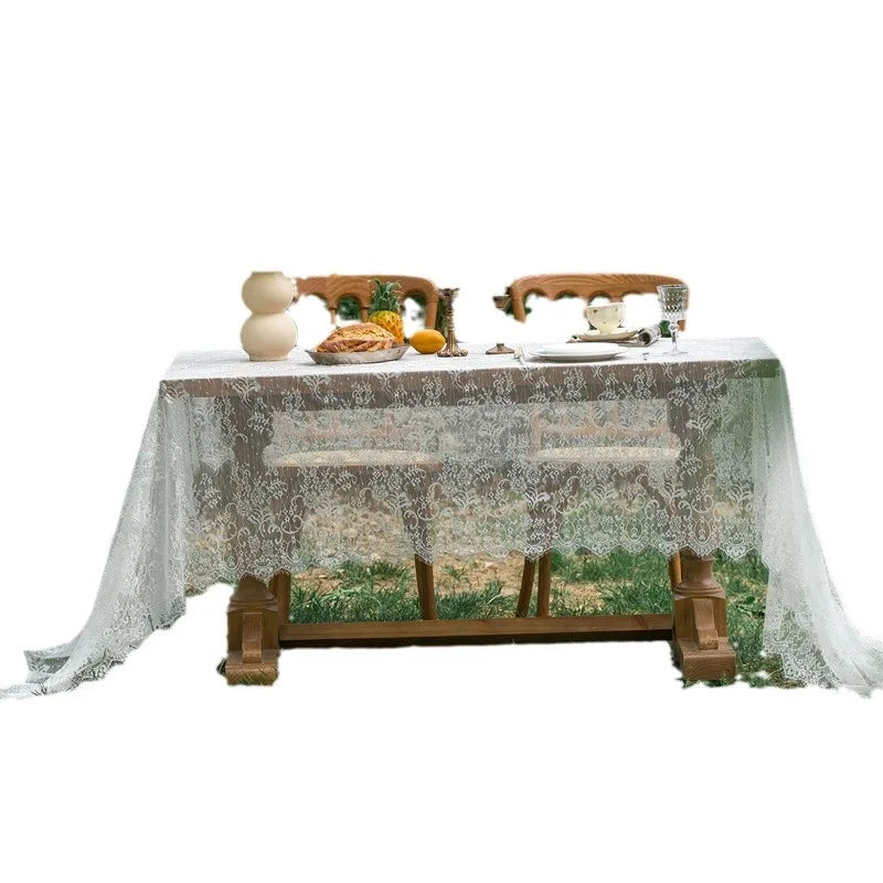 Retro Lace Tablecloth Rectangular Small Fresh Romantic Floral Pattern Table Cover for Outdoor Dining Decoration Tablecloth Oasis Select