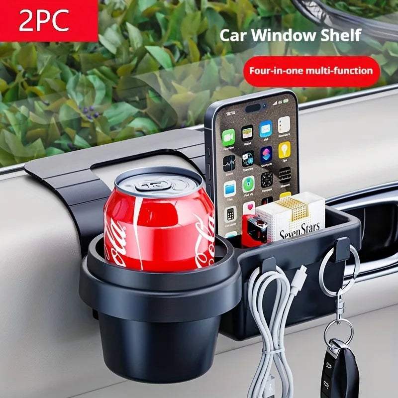 2-in-1 Car Door Cup Holder & Storage Box, Universal Clip-On Drink Holder for Water Bottle, Coffee Cup, No Drilling Oasis Select