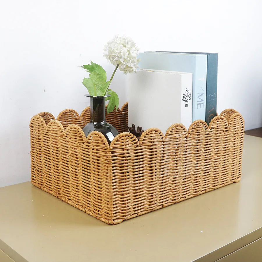 Paper Rope Woven Storage Basket Large Capacity Household Clothes Sundries Desktop Snacks Toys Tidy Kitchen Storage Basket Oasis Select Honey Rattan 36x27x15CM