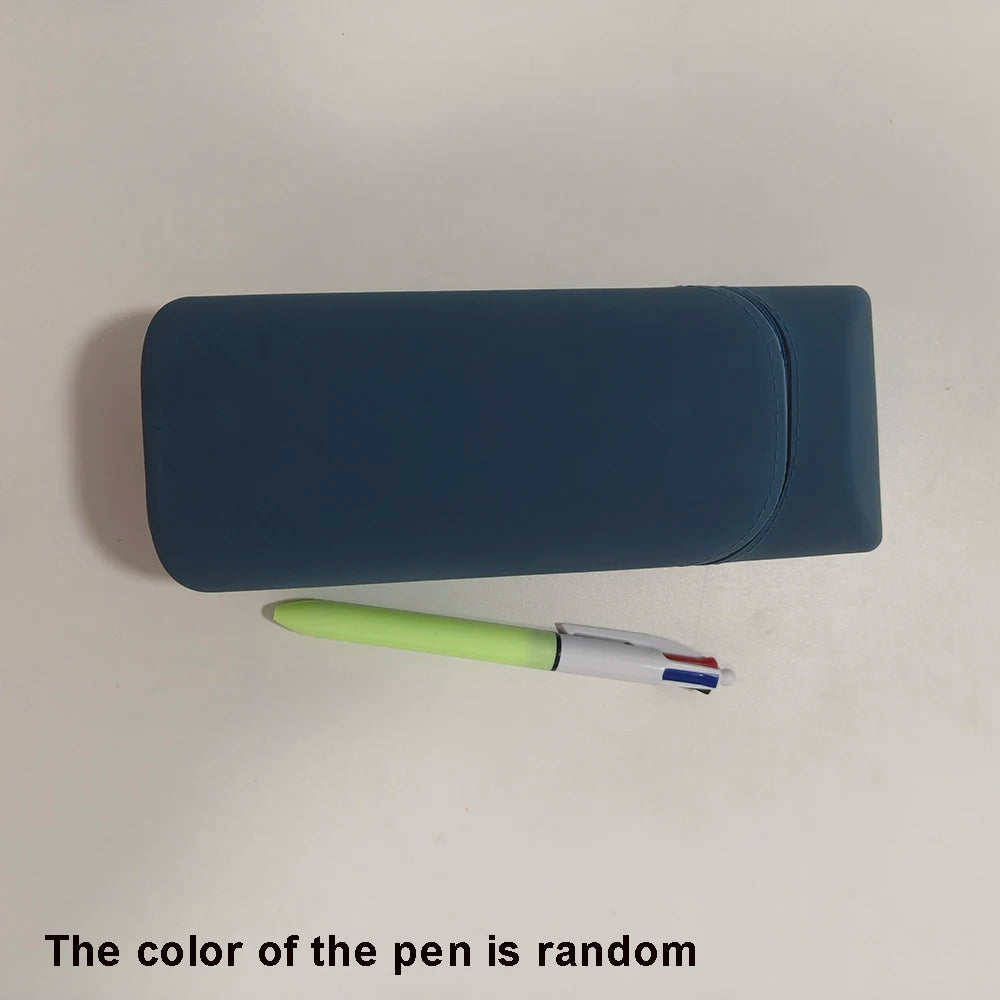 Expandable Silicone Pencil Case with 1pc Pen - Large Capacity Foldable Pen Box & Portable Desk Organizer Desk Accessories Oasis Select blue and 1pc pen