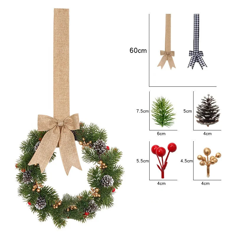 New Christmas Simulation Wreath with Bow Ribbon Pine Needle Vine Ring Door Garland Hanging Ornaments Party Home Decor Gifts Oasis Select Style 6