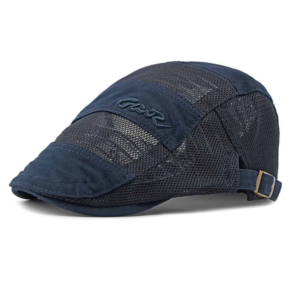 New Vintage Mesh Beret Breathable Casual Visor Hat Cotton Letter Print Sun Hat Outdoor Sun Protection Oasis Select Navy Blue