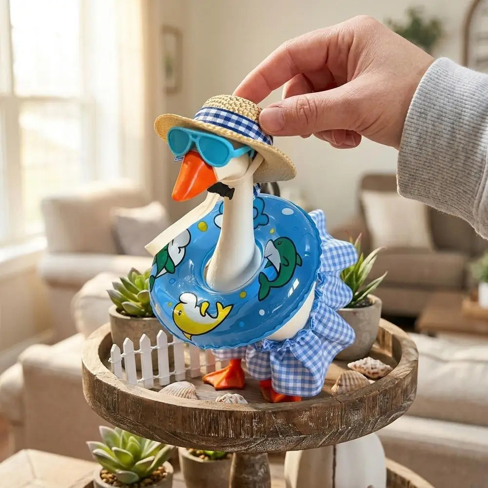 9cm Desk Goose Skirt Set Beach Vacation Theme Set Cute Summer Outfits for Small Goose Figurine Decoration Oasis Select