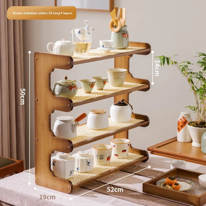 Desktop Bogu rack, teapot rack, small Duobao Pavilion tea room ornament, desktop storage rack, teacup tea set rack. Oasis Select Brown 4-52