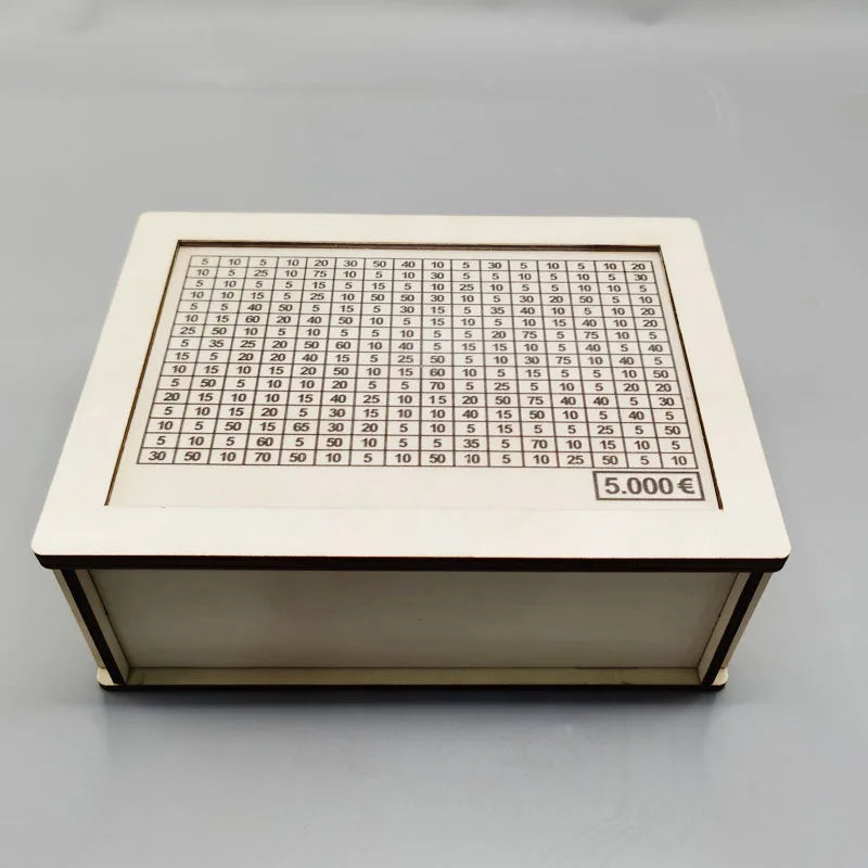 1000/2000/3000/5000/10000 Euro Money Box Piggy Bank Wood Money Bank Reusable Money Box with Saving Goal and Numbers Boxes Oasis Select 5000 white
