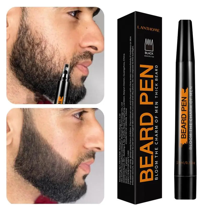 Beard Pen Beard Filler Pencil Men Black Brown 4-Tip Beard Pen Detailing Filler Moustache & Eyebrows Barber Pencil Beard Marker Oasis Select