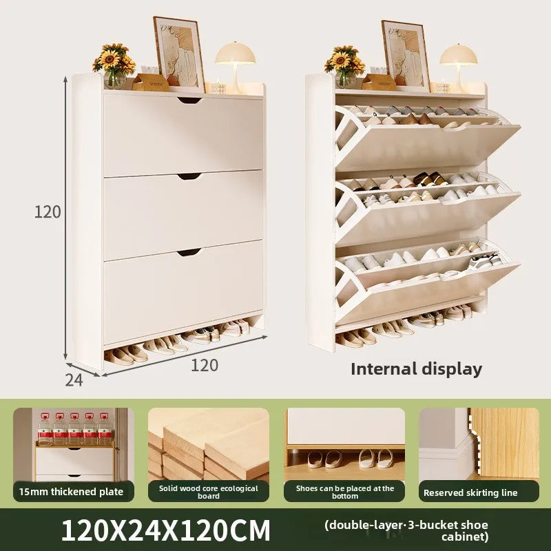 Solid wood shoe cabinet large-capacity multi-layer storage integrated of the home small narrow tipping bucket shoe Oasis Select Double layer 120 B
