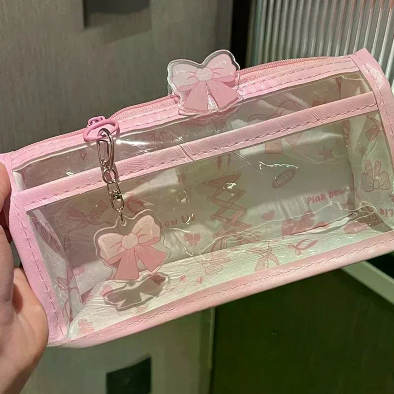 Cartoon Translucent Pencil Case Multi-layer Vertical Large-capacity Stationery Storage Bag School Supply Cosmetic Bag Oasis Select
