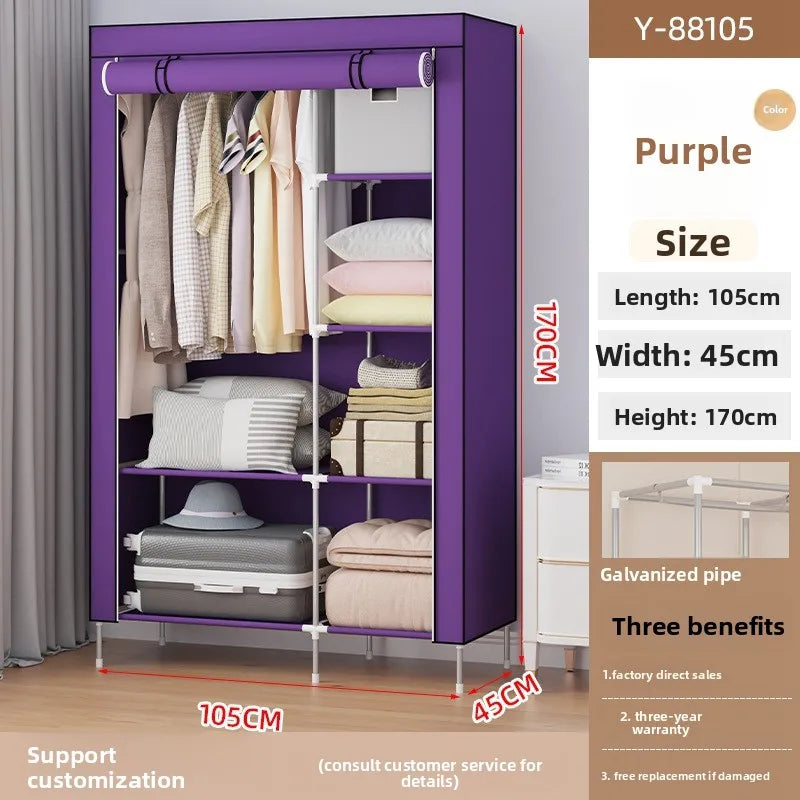 Multi-functional Wardrobe Home Bedroom Rental Room Storage Dormitory Cabinet Folding Wholesale Simple Cloth Wardrobe Durable Oasis Select purple