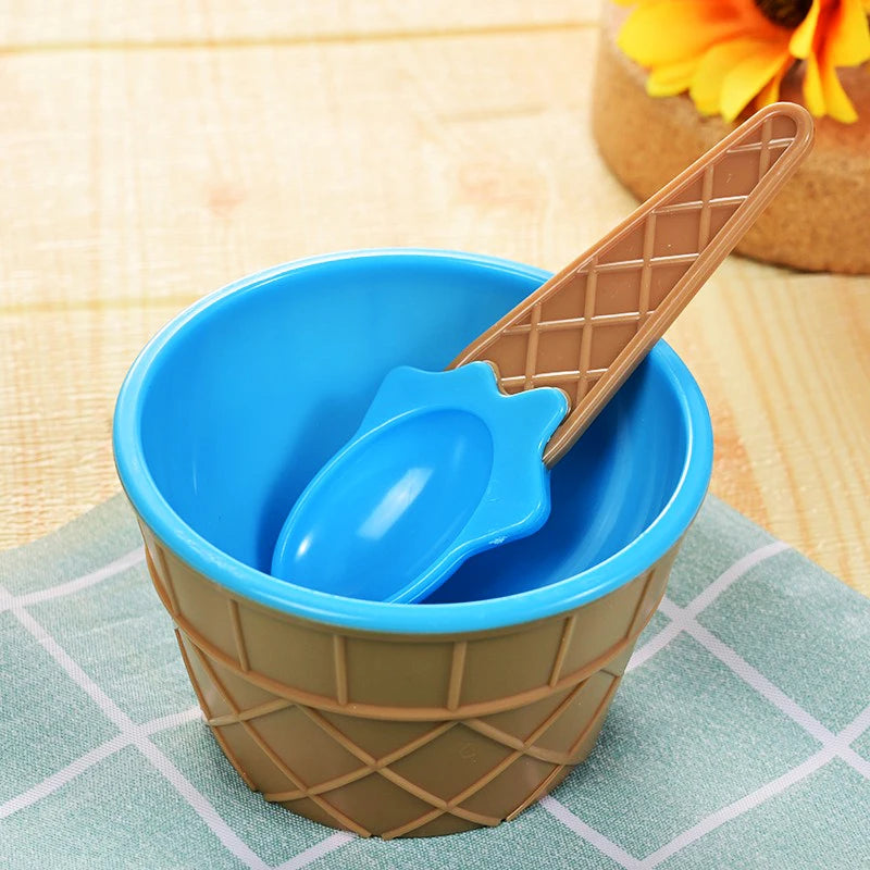 1Set New Kids Ice Cream Bowl Spoon Set Durable Children Gifts Lovely Dessert Bowl DIY Ice Cream Tools icecream bowl+spoon Oasis Select style D