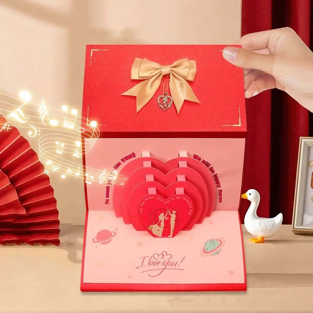 6/10 Slots Birthday Red Envelope Wish Lucky 3D Folding Cake Greeting Card with Bowknot Paper Cash Gift Bag Spring Festival Oasis Select